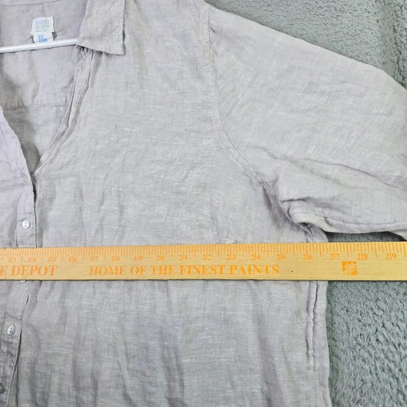 Sigrid Olson 100% Linen Button Top Women's 3X Gray Blouse Roll Tab Cottagecore - Picture 6 of 9